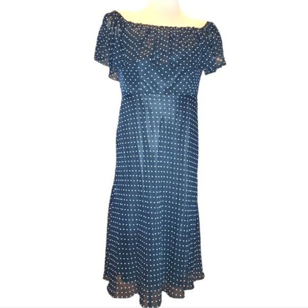White House Blackβ Market Black & White Polka Dot Off The Shoulder Dress Size 8.